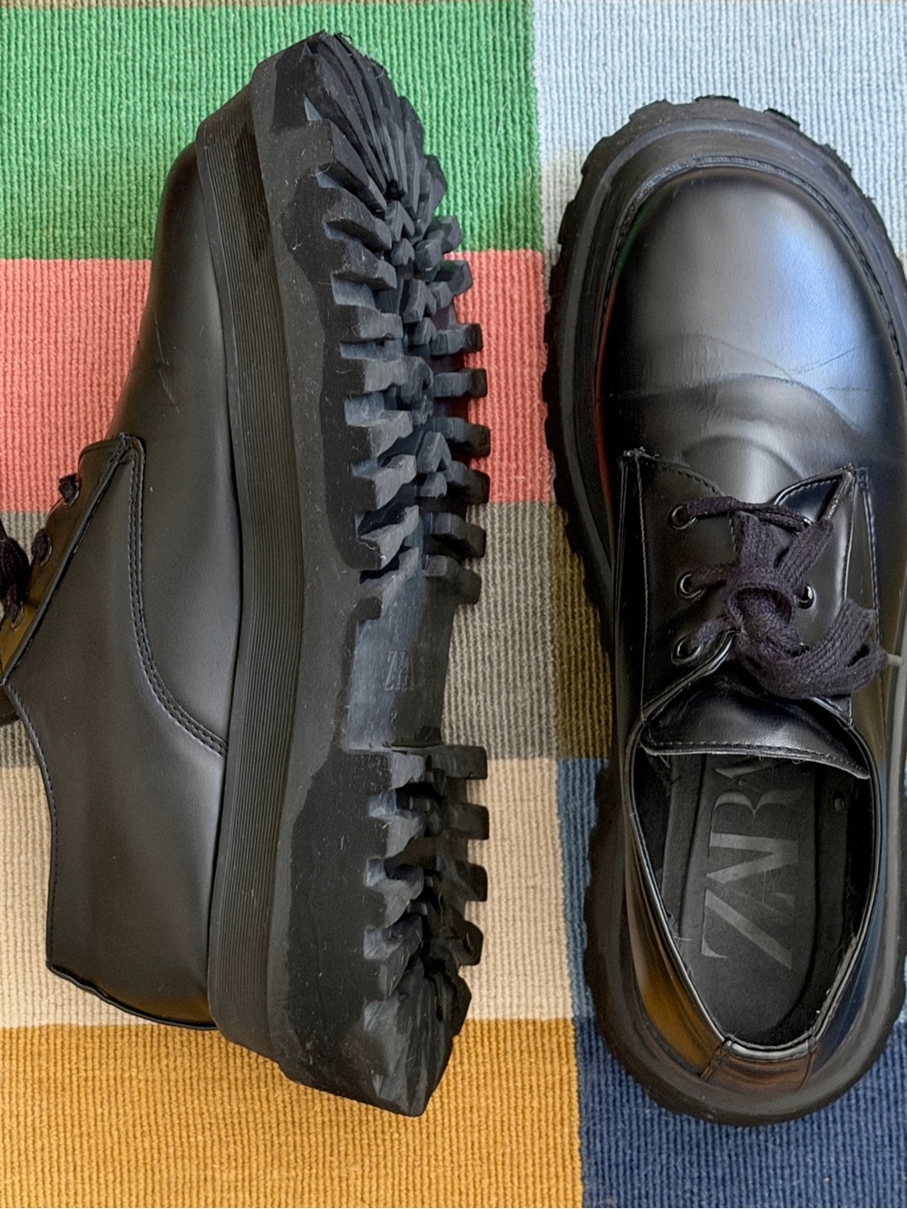 Zara Black Chunky Sole Derby Shoes